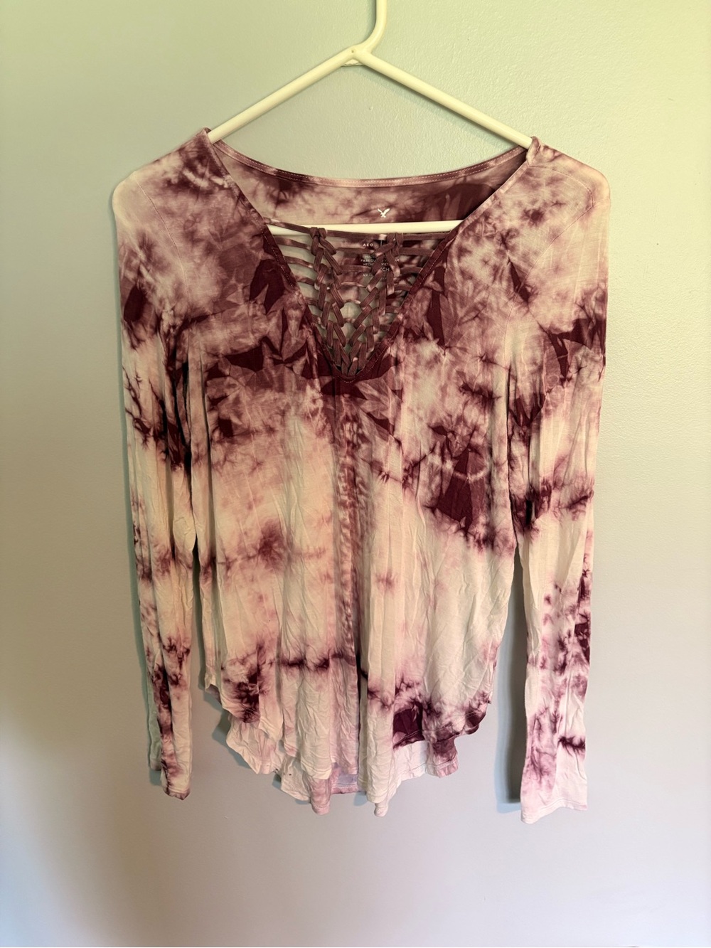 Women's Tie-Dye Lattice Front Long-Sleeve Top - Soft And Sexy